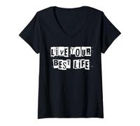 Femme Vivez Votre Meilleure Vie T-Shirt avec Col en V
