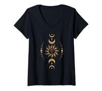 Femme Vivre au bord du soleil Aimer au bord de la lune Phase lunaire spirituelle T-Shirt avec Col en V