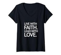 Femme Vivre avec Foi Diriger avec Amour Un croyant inspirant T-Shirt avec Col en V