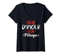 Femme Vivre d'amour Et De Pétanque Humour Joueur Bouliste T-Shirt avec Col en V