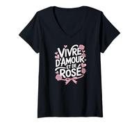 Femme Vivre d'Amour et de Rosé Vin Alcool Apéro Humour Féminin T-Shirt avec Col en V