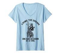 Femme Vivre le rêve une mauvaise décision à la girafe drôle T-Shirt avec Col en V