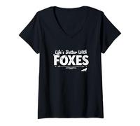 Femme Vivre Mieux avec Les Renards Amoureux de la Faune et des Animaux de la Nature T-Shirt avec Col en V