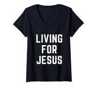 Femme Vivre pour JÉSUS Verset biblique d'adoration de la Foi chrétienne T-Shirt avec Col en V
