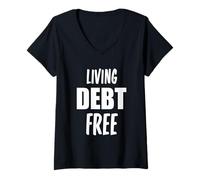 Femme Vivre sans Dette Financière Liberté Financière Indépendance T-Shirt avec Col en V
