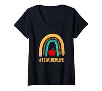Femme Vivre une vie aimante en tant qu'enseignant, tuteur enseignant, vie T-Shirt avec Col en V