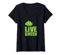 Femme Vivre Vert Environnement Planète Terre Nature T-Shirt avec Col en V