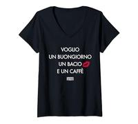 Femme Voglio UN BUONGIORNO UN BACIO E UN CAFFÈ. Italia Café Love T-Shirt avec Col en V