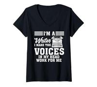 Femme Voice in My Head Work for Me Auteur écrivain T-Shirt avec Col en V