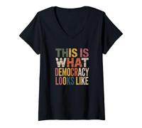 Femme Voici à Quoi Ressemble la démocratie Design Protest Equality T-Shirt avec Col en V
