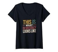Femme Voici à Quoi Ressemble la démocratie Design Protest Equality T-Shirt avec Col en V