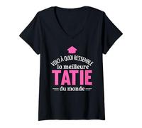 Femme Voici à Quoi Ressemble Meilleure tatie du Monde Cadeau Tante T-Shirt avec Col en V