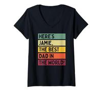 Femme Voici Jamie The Best Dad In The World Father's Day Retro T-Shirt avec Col en V