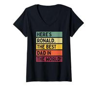 Femme Voici Ronald The Best Dad In The World Father's Day Retro T-Shirt avec Col en V