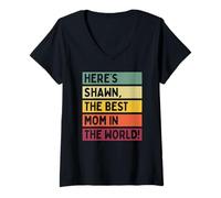 Femme Voici Shawn The Best Mom in The World Fête des Mères Rétro T-Shirt avec Col en V