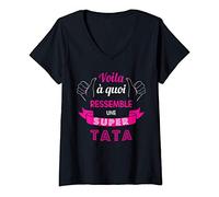Femme Voila à quoi ressemble une Super Tata - Cadeau - Citation - T-Shirt avec Col en V