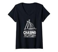 Femme Voilier Marin chassant l'horizon pour Une Vie T-Shirt avec Col en V