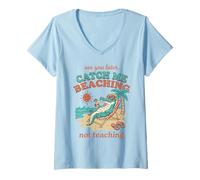 Femme Voir Plus Tard Moi Attraper la Plage ne Pas enseigner Alligator 4 T-Shirt avec Col en V