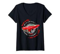 Femme Voiture Classique 66 GTO 1966, Voiture Jaune musclée à l'ancienne T-Shirt avec Col en V