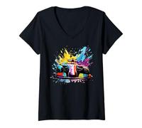 Femme Voiture de course colorée Splash Art Racer T-Shirt avec Col en V