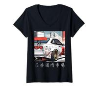 Femme Voiture de course japonaise rétro JDM Tokyo Skyline Voiture Guy Cadeau T-Shirt avec Col en V