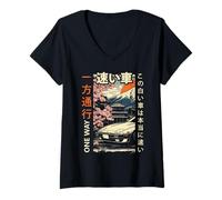 Femme Voiture Japonaise Montagnes One Way Ukiyo-e Art Hommes Femmes Enfants T-Shirt avec Col en V