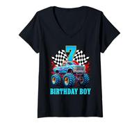 Femme Voiture Monster Truck 7 ans pour garçon T-Shirt avec Col en V