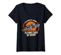 Femme Voiture Volante drôle Rétro Future Humour Design T-Shirt avec Col en V
