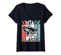 Femme Voitures anciennes, Classic American Muscle Retro Rides Hot Rod T-Shirt avec Col en V