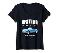 Femme Voitures de Sport Classiques Britanniques - MG MGA T-Shirt avec Col en V
