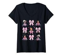 Femme Volcano Geology Magma Lava Girl Coquette Bow Rose T-Shirt avec Col en V