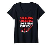 Femme Voler des cœurs comme Je Vole des palets | Hockey Valentine T-Shirt avec Col en V