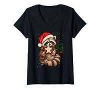Femme Voleur de Biscuits drôle de Raton Laveur de Noël dans Un T-Shirt avec Col en V