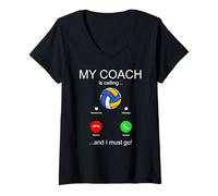 Femme Volley Ball Coach Appelle Le Joueur d'équipe de Volleyball drôle T-Shirt avec Col en V