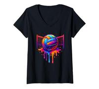 Femme Volley-Ball Drip Game Day Sports Joueur Filles Adolescentes Femmes T-Shirt avec Col en V