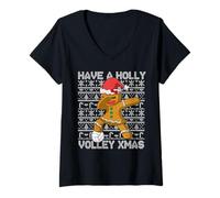 Femme Volley-Ball Have A Holly Volley Christmas Gingerbread Girl T-Shirt avec Col en V