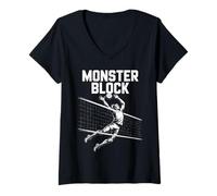 Femme Volley-Ball Monster Block Sports T-Shirt avec Col en V