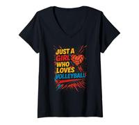 Femme Volleyball Juste Une Fille Qui Aime Le Volley-Ball Comic Pop Art T-Shirt avec Col en V