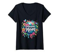 Femme Volleyball Mom Coloré Volleyball Cœurs Jour de Jeu pour Femme T-Shirt avec Col en V