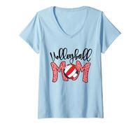 Femme Volleyball Mom Pink Leopard Beach Volley Mothers Day Mama T-Shirt avec Col en V