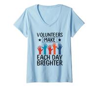 Femme Volunteers Make Each Day Brighter Social Worker Volunteer T-Shirt avec Col en V