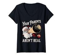 Femme Vos Parents ne sont Pas Vraiment des pères Noël drôles T-Shirt avec Col en V