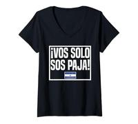 Femme ¡Vos Solo Sos Paja! Drapeau Salvador T-Shirt avec Col en V