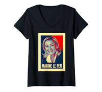 Femme Vote Marine Le Pen French Presidential Candidate 2022 T-Shirt avec Col en V