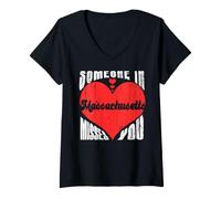 Femme Votre cœur Manque à Quelqu'un dans Le Massachusetts T-Shirt avec Col en V