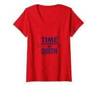 Femme Votre Emploi du Temps est Fine Time Management Queen T-Shirt avec Col en V, Rouge, XXL