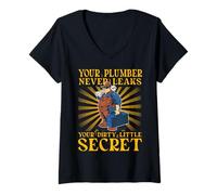 Femme Votre Plombier ne divulgue jamais Votre Petit Secret Sale T-Shirt avec Col en V