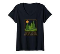Femme Votre Terre. Votre évasion. Aventure Hors réseau dans la forêt rétro T-Shirt avec Col en V