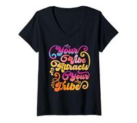Femme Votre Vibration Attire Votre Tribu Énergie Positive et T-Shirt avec Col en V