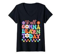 Femme Vous Allez Tous Apprendre Aujourd'hui T-Shirt avec Col en V